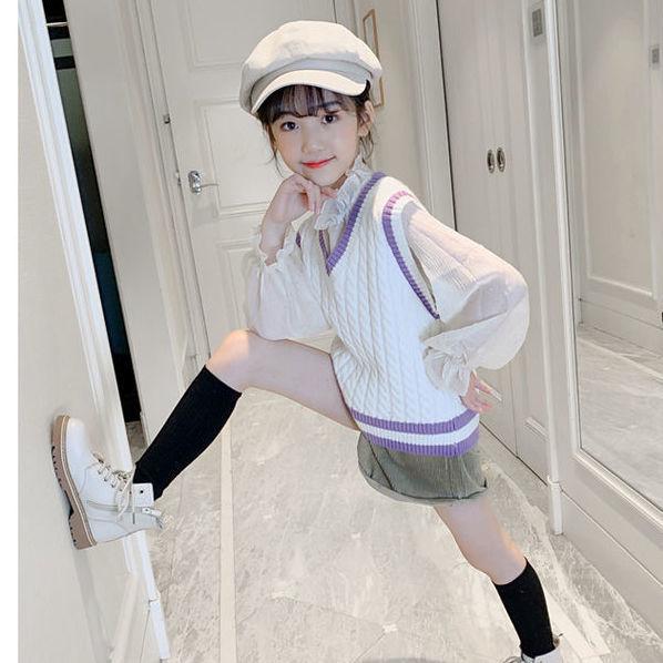 Girls' V-Neck Knitted Vest - Autumn/Winter College Style Fashion for Elementary School Students