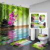 4ks Zen Green Bamboo Buddha Series Súpravy sprchových závesov do kúpeľne Protišmykové kúpeľňové koberčeky Veko WC kryt Podložka pod vaňu