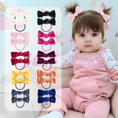 Cute Baby Solid Color Small Hair Band, New Bow Children's Rubber Band Without Hair Damage, Velvet Knotted Hair Tie