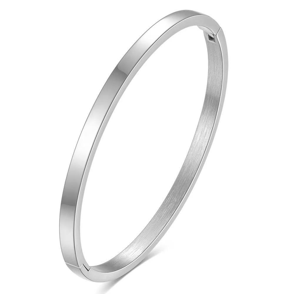 European and American Style Simple Smooth Buckle Bracelet with Cool Style 4mm Wide Couple Stainless Steel Bracelet