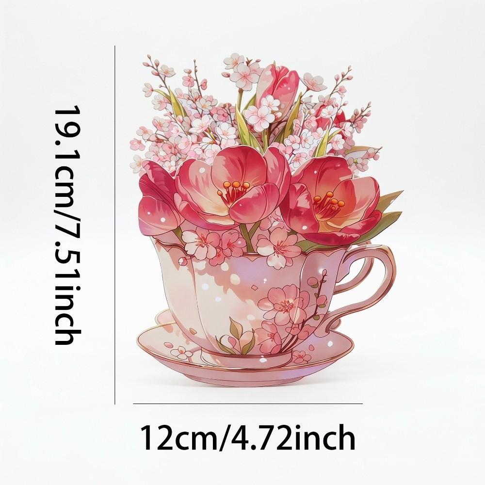 Papierblumen Teetasse Grußkarte Überraschungsgeschenke 3D Pop-Up Blumenstraußkarte Muttertag