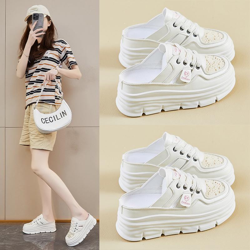 Neue Sommer Weiße Schuhe für Studentinnen Dicke Sohle Erhöht Mesh Atmungsaktiv Lässig Streetstyle