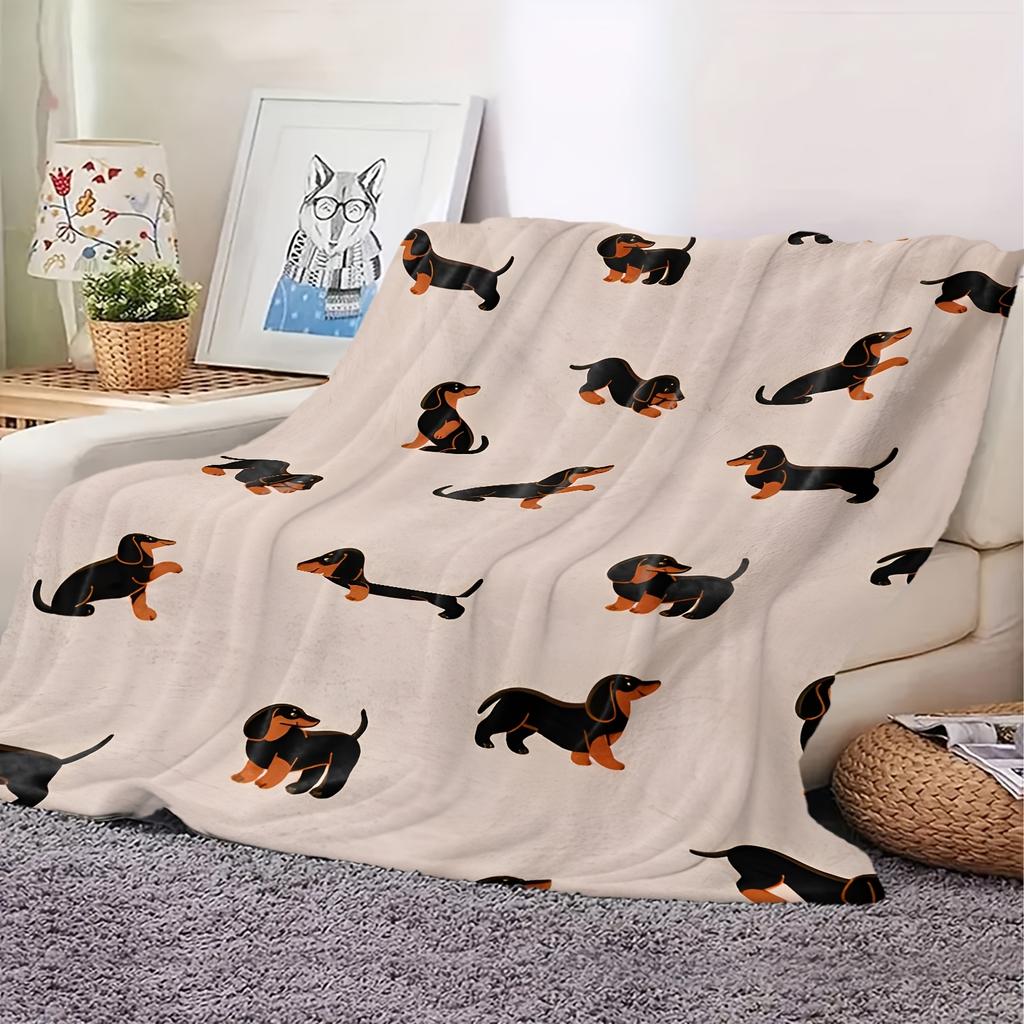 2D Flat Print - Multi-Position Dachshund Print Flannel Small Throw Blanket, Ultra-Soft Nap Blanket, All-Season Air Conditioning Blanket, Suitable for