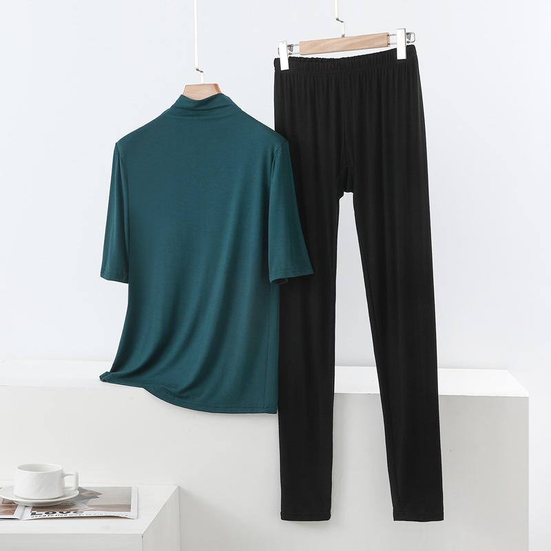 Spring/Summer Women's Half-High Neck 3/4 Sleeve Modal Lounge Set - Lightweight, Loose, Plus Size Casual Wear