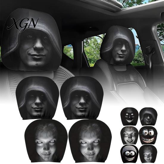 Funny Car Prank Gifts 4 Pcs Halloween Headrest Covers, Creepy Ghost Face Seat Easy Install Covers Protector, Universal Auto Decor for SUV Truck,