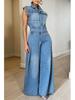 Women's Casual Washed Sleeveless Denim Jumpsuit with Wide-Leg Pants - TS1300 Cross-border Source