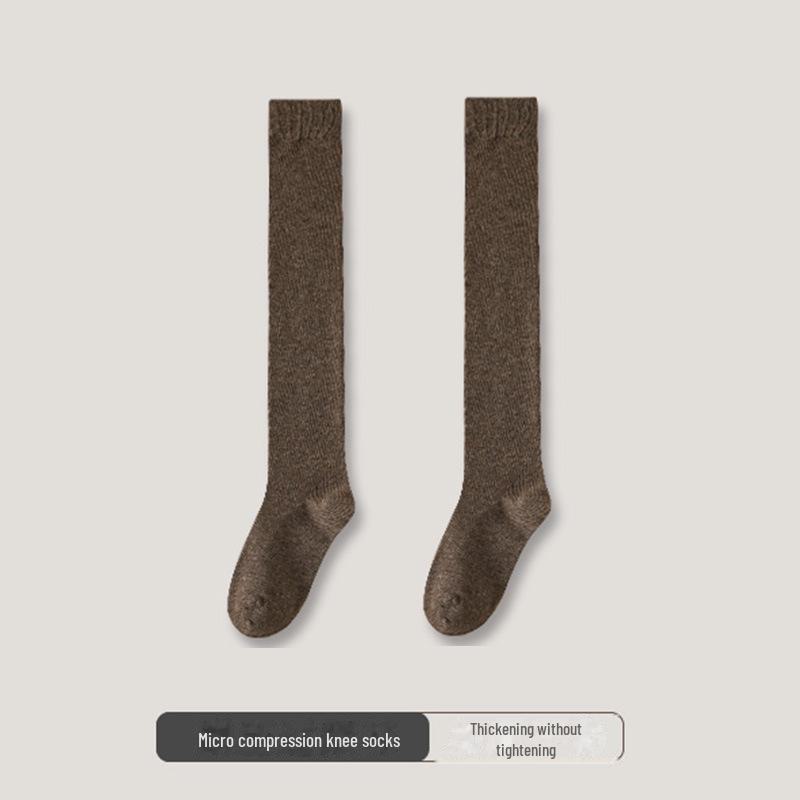 

Женские осенне-зимние нескользящие утягивающие гольфы выше колена — однотонный хлопок в японском стиле. Calf-length кофейный