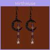 Gothic Moon Drop Earrings With Floral Design For Halloween Accessories