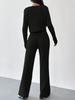 Solid Color Two-Piece V-Neck Short Knitted Cardigan Flared Pants