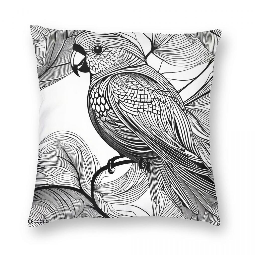 Parakeet Black And White Square Pillowcase Polyester Linen Velvet Creative Decorative Pillow Sofa Cushion Cover Wholesale X