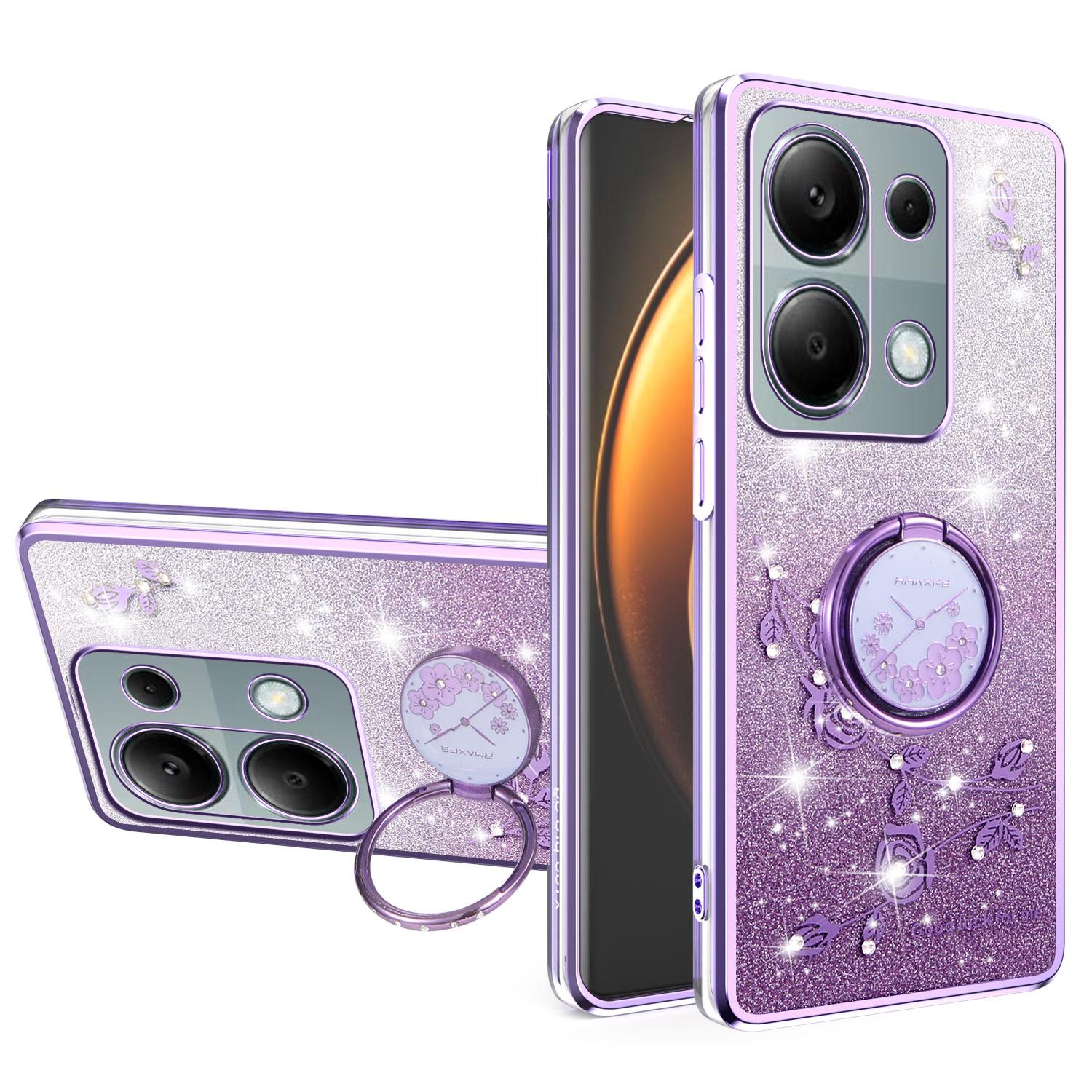 

KADEM Чехол для Xiaomi Redmi Note 13 Pro 4G/Note 14S 4G/Poco M6 Pro 4G с кольцом-подставкой из ТПУ с цветами, градиентный блестящий Purple