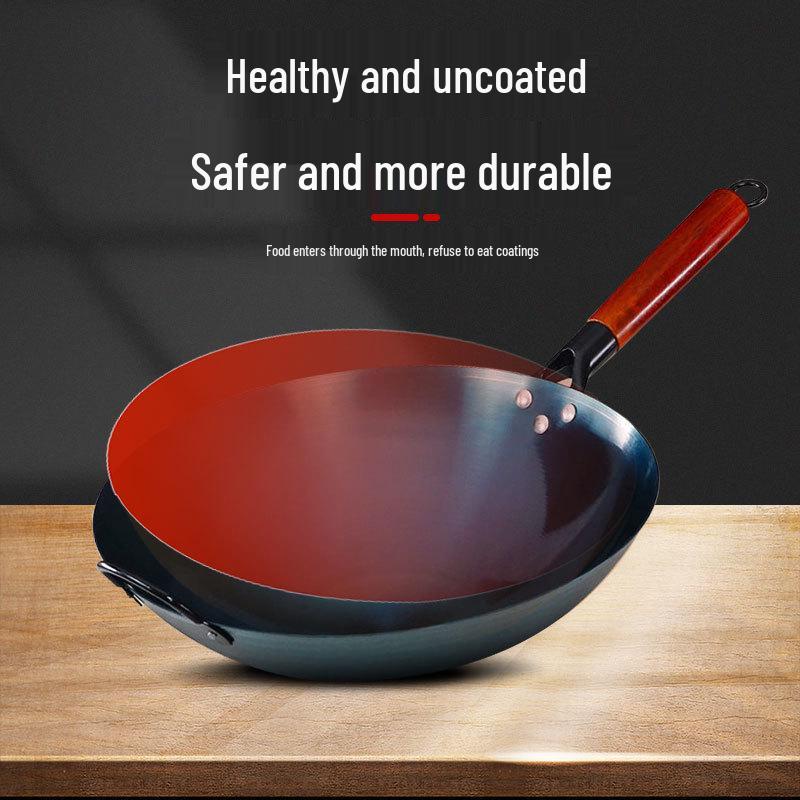 Zungenspitzen-Eisen-Pfanne – Runder Boden, Geschmiedete Unbeschichtete Antihaftpfanne für den Haushaltsgebrauch