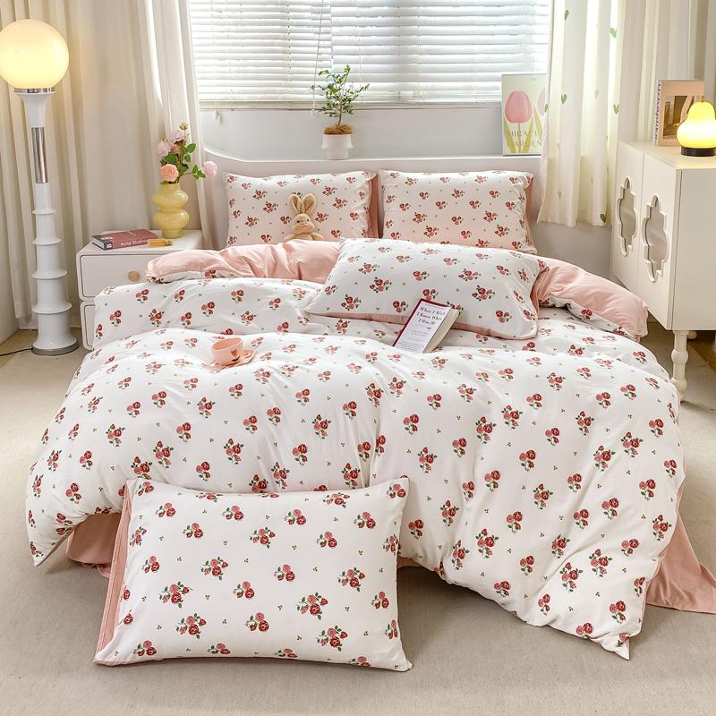 Duvet Cover Set 3pcs 100% Cotton Bedding Set Fashion Floral Quilt Cover Pillowcase Korean Ins Style Comforter Covers (NO SHEET)