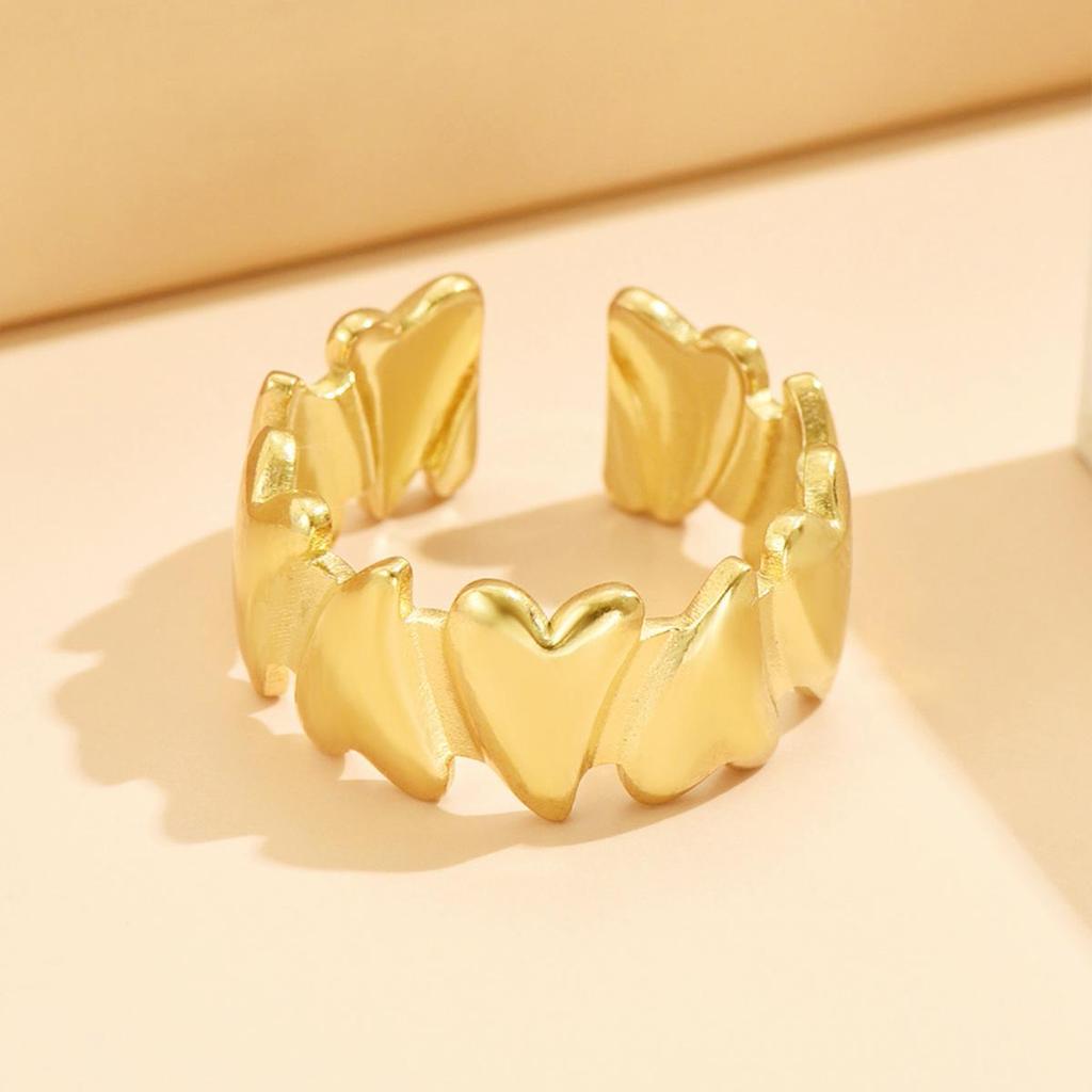 Women's Irregular Heart Ring, Versatile Open Heart Design, Stainless Steel with 18K Gold Vacuum Plating