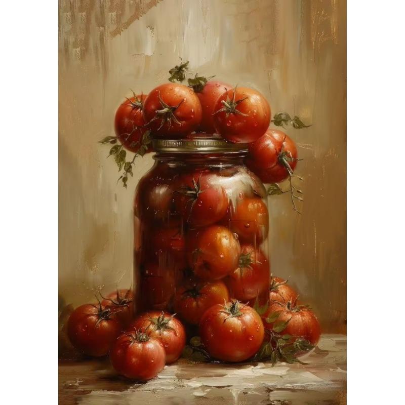 Vintage Tomatoes Spice Lemons Honey Jar Milk Glass Still Life Posters Canvas Printing Wall Art Picture for Kitchen Gifts