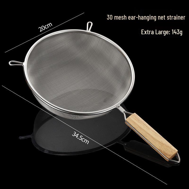 Stainless Steel Double-Ear Mesh Strainer Ladle with Wooden Handle
