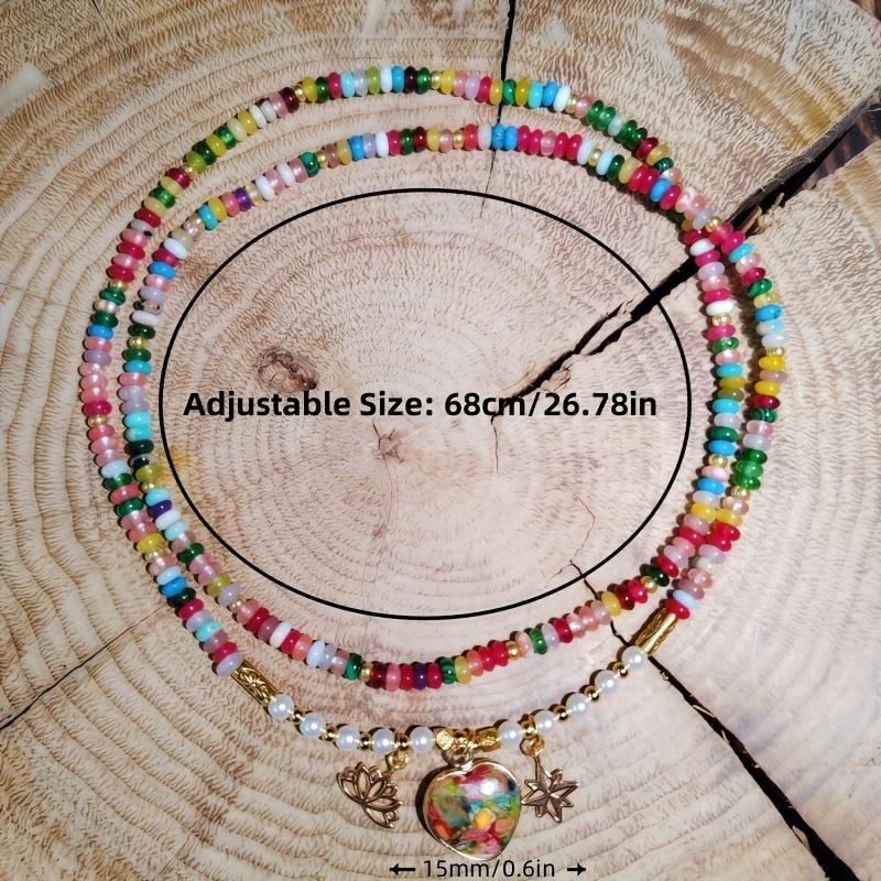 Bohemian Style Natural Colored Agate Elastic Heart-shaped Bracelet, Suitable for Everyday Wear, Parties, Vacations, and Can Also Be Worn As a Necklace