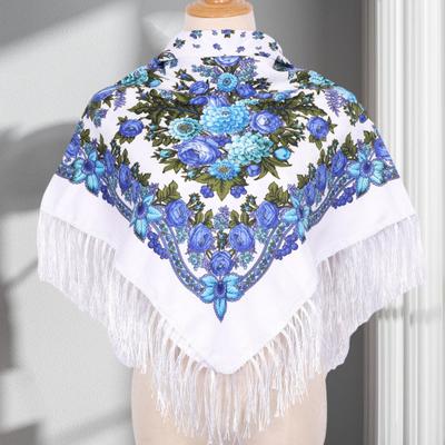 Yousheng Ethic Style Floral Print Shawl Fringed Elegant Soft Warm Fall Winter Middle-Aged Elderly Women Square Blanket Scarf Neck Wrap