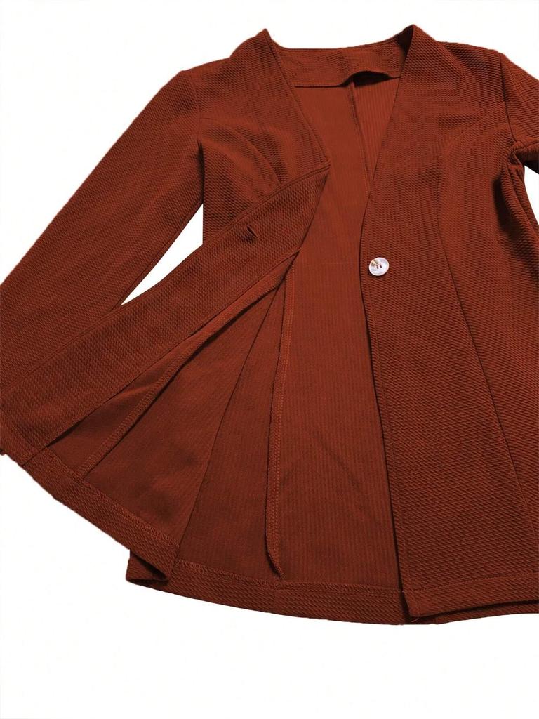 2025 European & American Korean V-neck Long Sleeve Solid Color Blazer