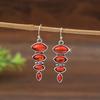 Vintage Round Oval Inlaid Red Stone Earrings Geometric Creativity Silver Color Dangle Earrings for Women Jewelry