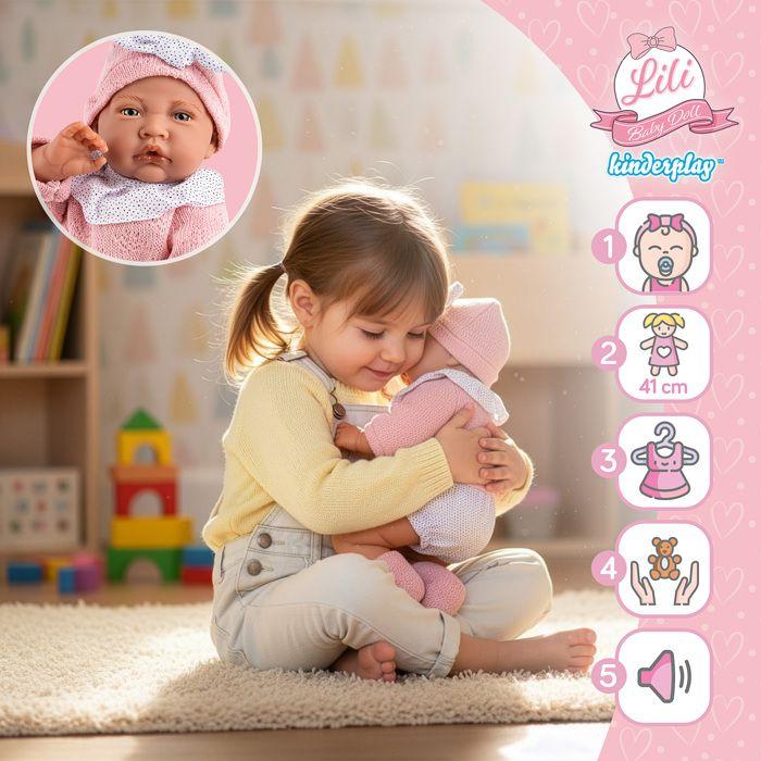 Poupée bébé interactive réaliste 41 cm avec sons - Kinderplay Lili (KP3512)