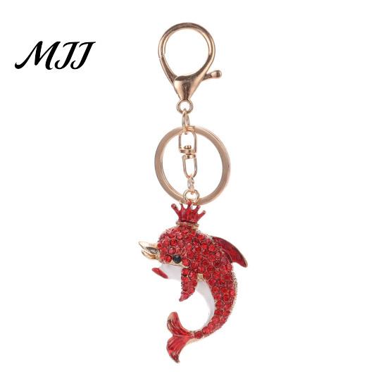 Ocean Style Keychain Pendant Rhinestones Inlaid Dolphin Shape Key Chain Alloy Charm with Lobster Clasp Bag Backpack Accessory