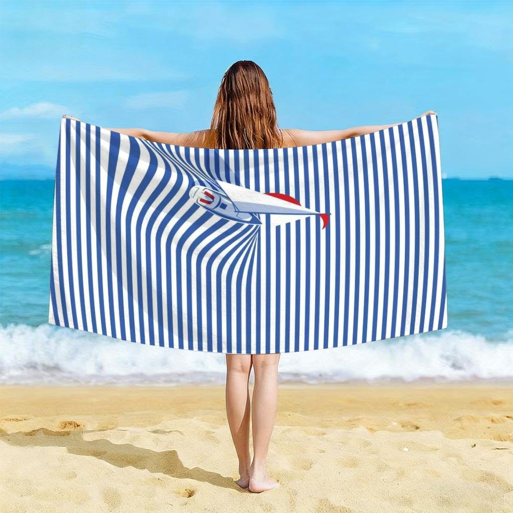 Sailboat Stripe Beach Towel Single Sided 2DPrint Soft Microfiber Beach Towel Beach Pool Spa Bathroom Nautical Decor Calming Gift
