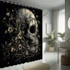Halloween Skull and Flower Shower Curtain Set - 12 Hooks, Water-resistant Polyester, All-season, Abstract Pattern, Horror Theme