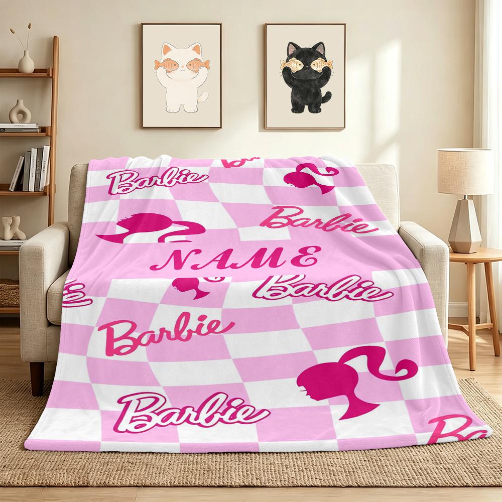 Custom Name Barbie Fashion Flannel Blanket Throw Blanket Soft Warm Sofa Bed Home Decor Unique Gift