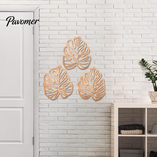Wooden Wall Art Decor 3Pcs Hollow Monstera Leaf Decoration, Tropical Hanging Plaque, Decorative Gift for Housewarming Sculpture with Hook Living Room