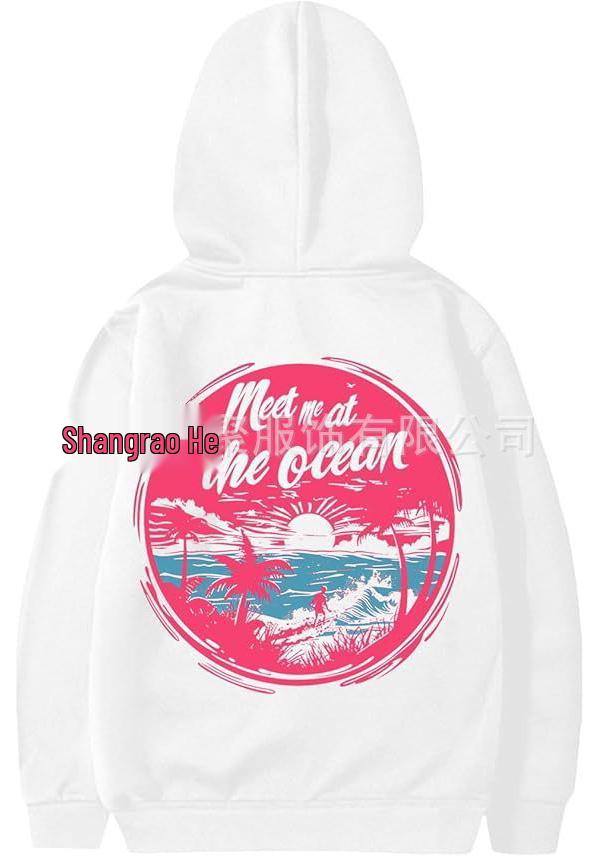 Women's Drop Shoulder Ribbed Fashion Print Hoodie XS-5XL: Long Sleeve Beach Sportswear Pullover