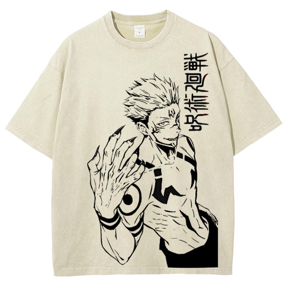 Japanese Anime Style Anime Male Lead Print Women's T-Shirt Oversized Wash Retro Short Sleeve Fashion Design Street