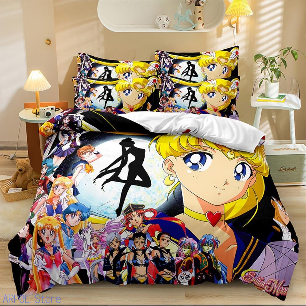 Kawaii Sailor Moons Bedding Set For Girls 3D Pattern Pretty Girl Duvet Cover Pink Comforter Twin Duvet Cover Set With Pillowcase