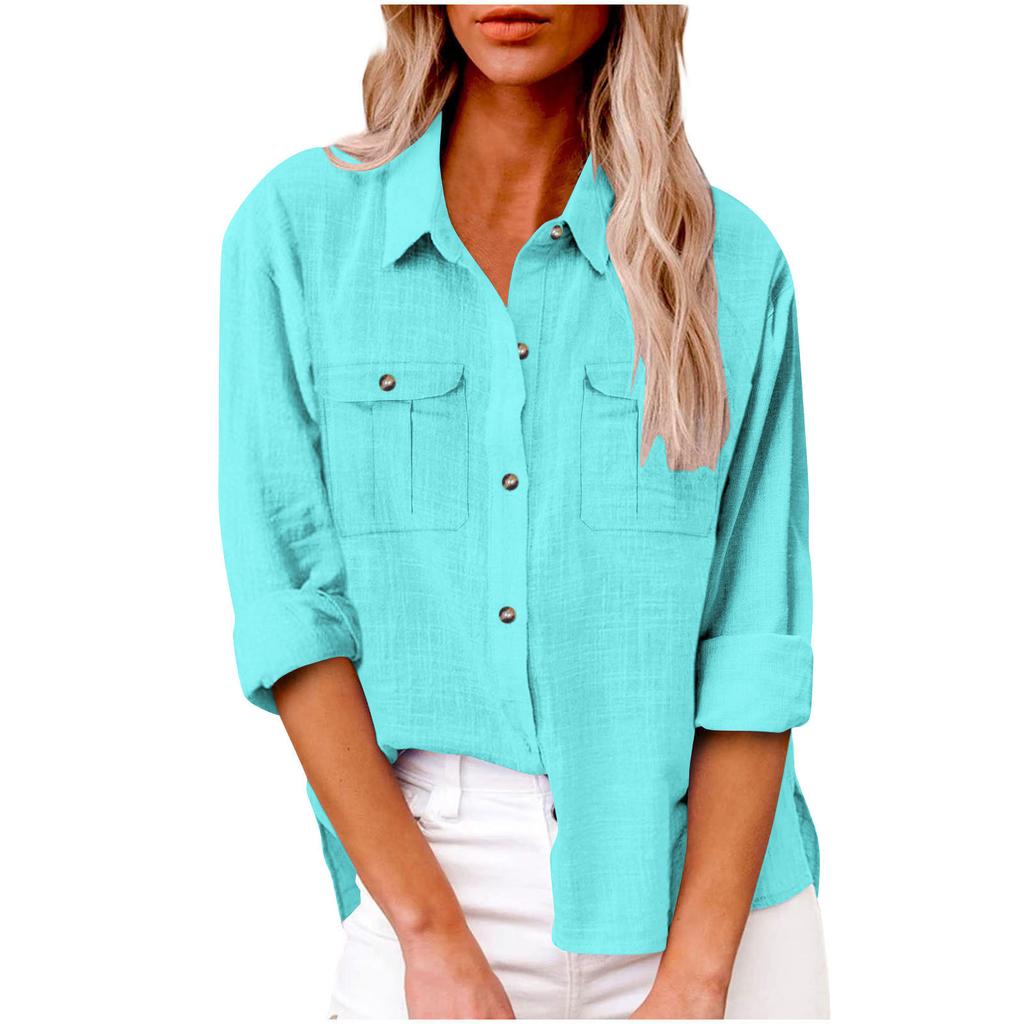 Women's Long Sleeve Button Color Loose Shirt Casual Large Size Shirt