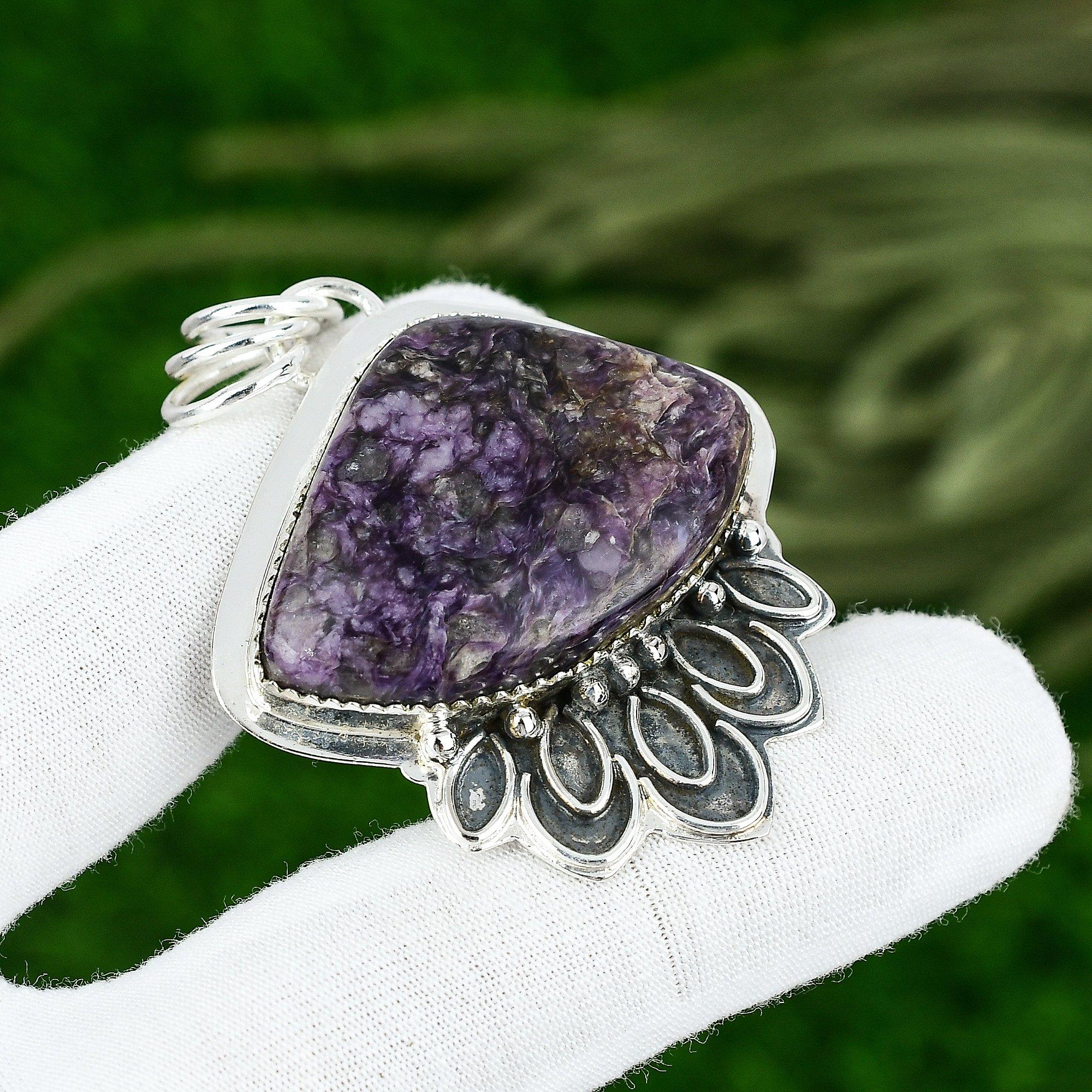 

Натуральный русский чароит серебро 925 пробы помолвочный модный кулон ювелирное изделие