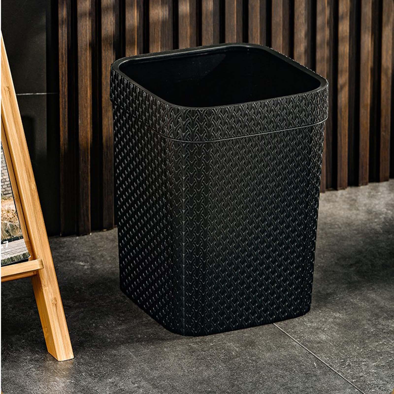 

Garbage Bucket Rattan Woven Compact Square Plastic Waste Can Dustbin Wastebasket for Home Backyard Cars Outdoor Indoor Bedroom чорний