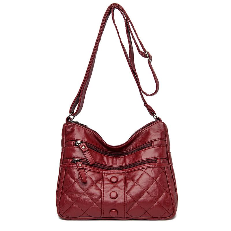 Vintage Soft Leather Shoulder Bag Female Large Capacity Crossbody Bag Fashion Rhombic Messenger Handbag Luxury Mom Bag