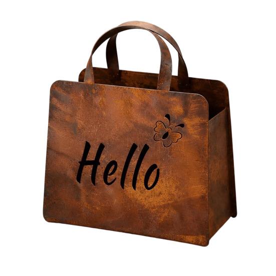 Rustic Metal Handbag Planter with Double-Sided Hello and Welcome Signs, Farmhouse Wall Mount Flower Pot, Vintage Hanging Purse Shaped Succulents