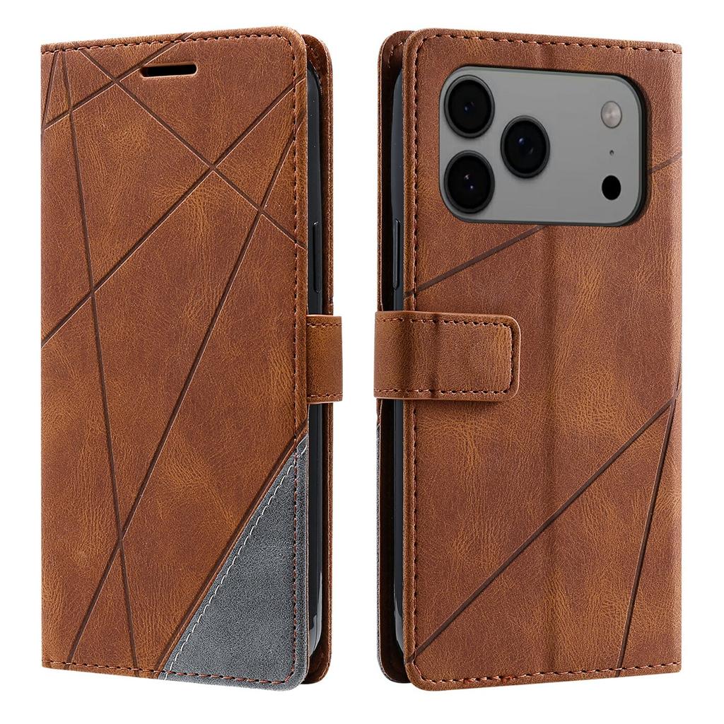 For iPhone 17 Pro Max Case Imprinted Lines PU Leather Splicing Wallet Phone Cover