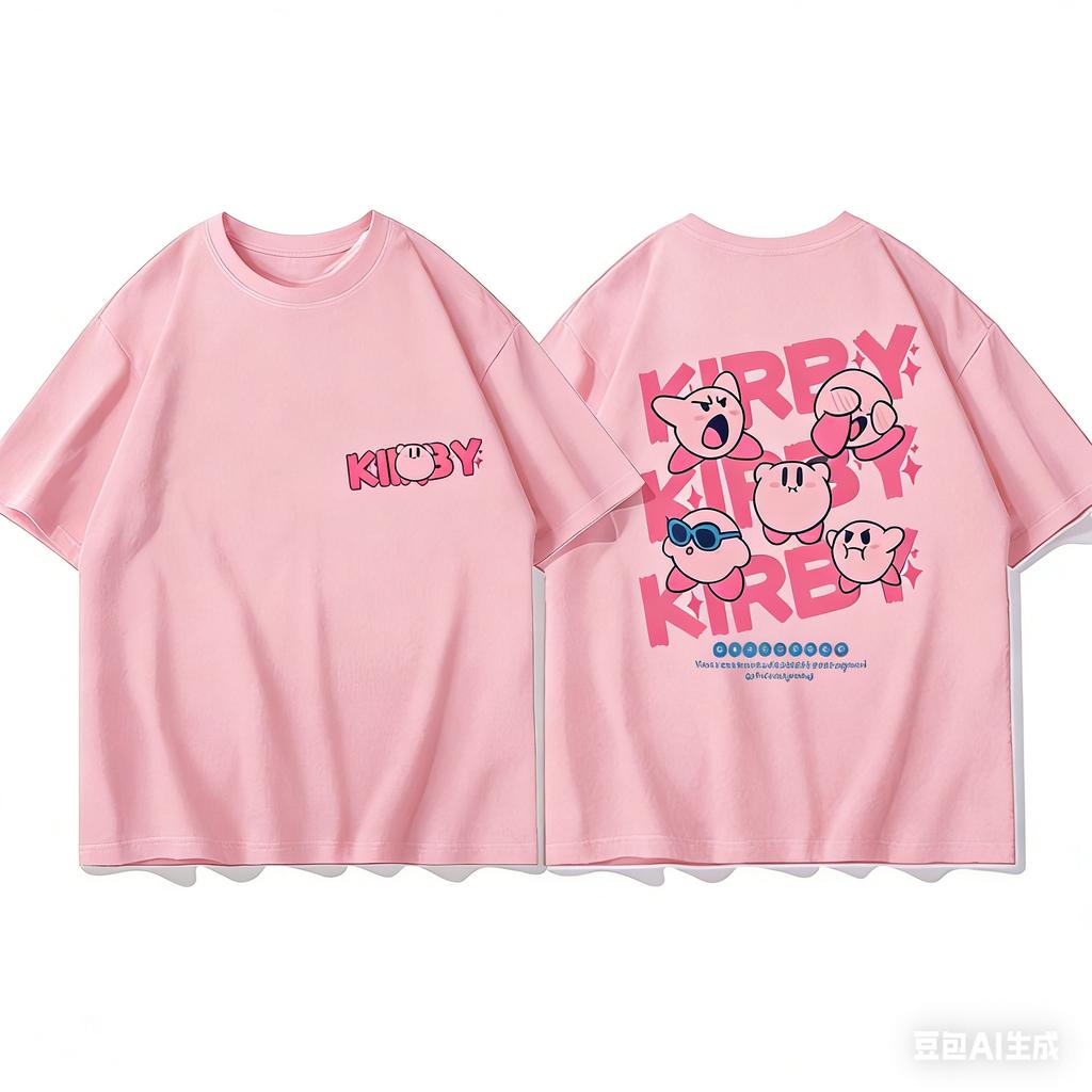 Adult and Children Kirby Cartoon Expression Funny Print Pure Cotton Personalized ParentChild and Best Friend Short Sleeve