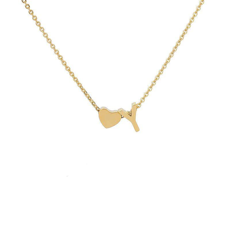 Stainless Steel Gold Heart & Alphabet Bead Necklace A-Z