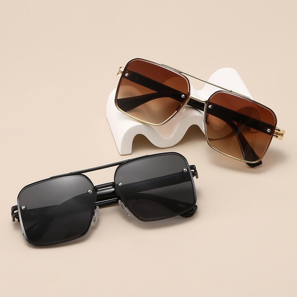 Vintage Square Sunglasses Men Fashion Double Bridge Casual Sun Glasses New Trendy Luxury Brand Designer Outddor Shades