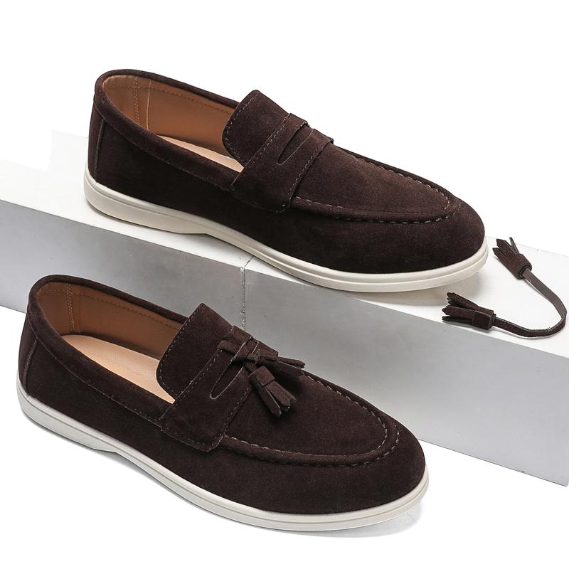 New Men's Casual Slip-On Shoes Soft Bottom One-Touch Lazy Shoes Easy Wear Round Toe Artificial Leather Non-Slip Sole