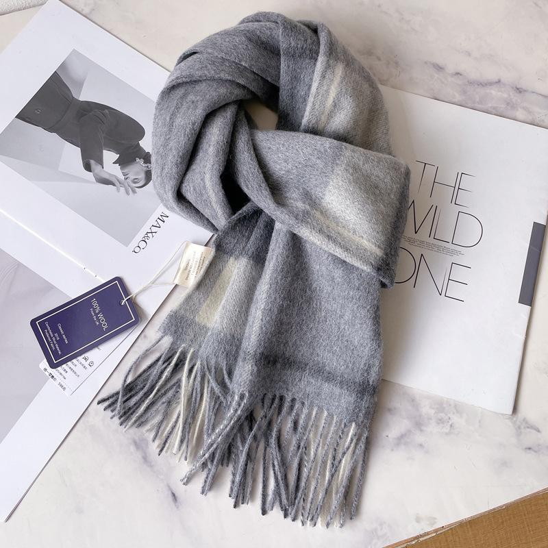 100 pure wool scarves, men's winter dark blue plaid cashmere scarves, high-end gifts for boyfriend, father, and elders