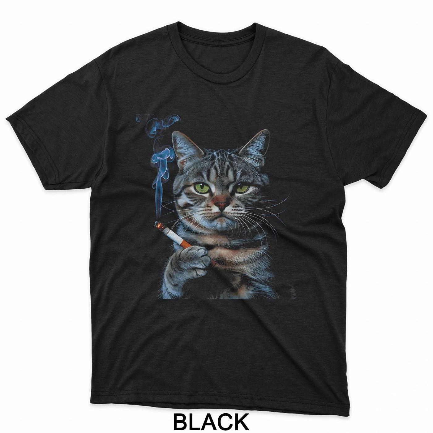 Cigarette Cat Meme Smoking Kitty Gen Z Aesthetic Adult Humor T-Shirt 4XL