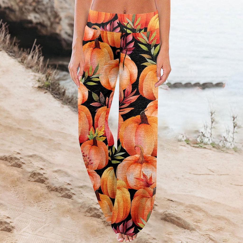 Women's Comfy Pajama Pants Halloween Print Drawstring Wide-leg Pants
