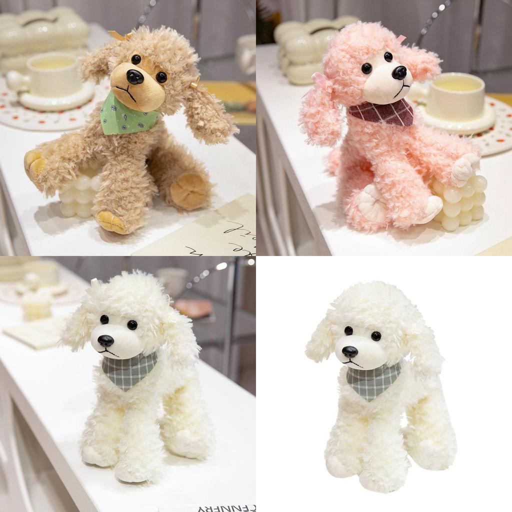 Plush Poodle Dog Toy With Checkered Scarf Design For Kids And Collectors