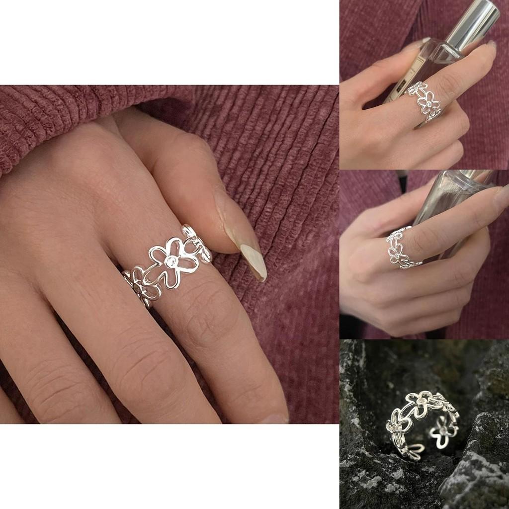 Floral Modern Pattern Open Ring For Women Adjustable Copper Design For Everyday Wear