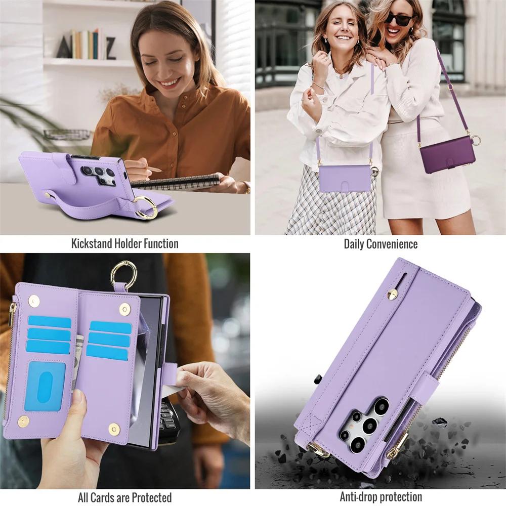 Crossbody Wallet Phone Case for Samsung Galaxy S23 S21 FE S25 S24 S22 Plus Note 20 Ultra A16 A14 A15 A52 A52S A53 A54 A55 5G