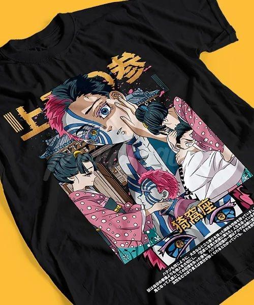 Demon Slayer Akaza Upper Rank Three Double Sided Print Tshirt Pure Cotton Harajuku Streetwear Unisex Tee for Anime Fans
